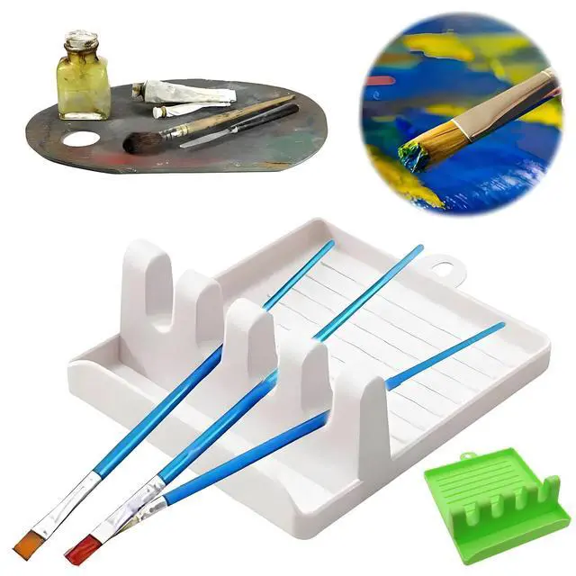 Alt view image 3 of 5 - 2 PCS Washable Paint Brush Holder Watercolor Brush Rest with 4 Slots for Oil and Watercolor Acrylic Painting White Green