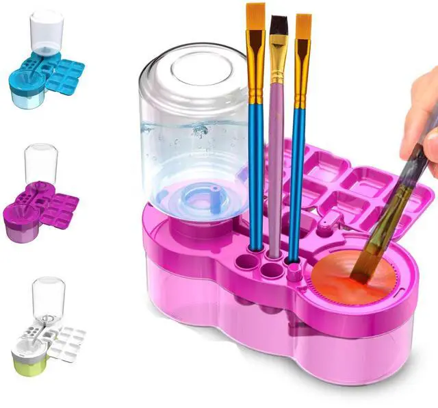 Main image of 2026 Paint Brush Cleaner Brush Rinser Water Circulation, Brush Cleaner Painting Tool, Water Cycle Paint Brush Rinser With Brush Holder and Palette, Brush Rinser Dispenser for Adults Artist Kid(Purple)