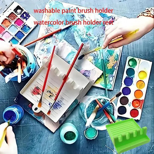 Alt view image 5 of 5 - 2 PCS Washable Paint Brush Holder Watercolor Brush Rest with 4 Slots for Oil and Watercolor Acrylic Painting White Green