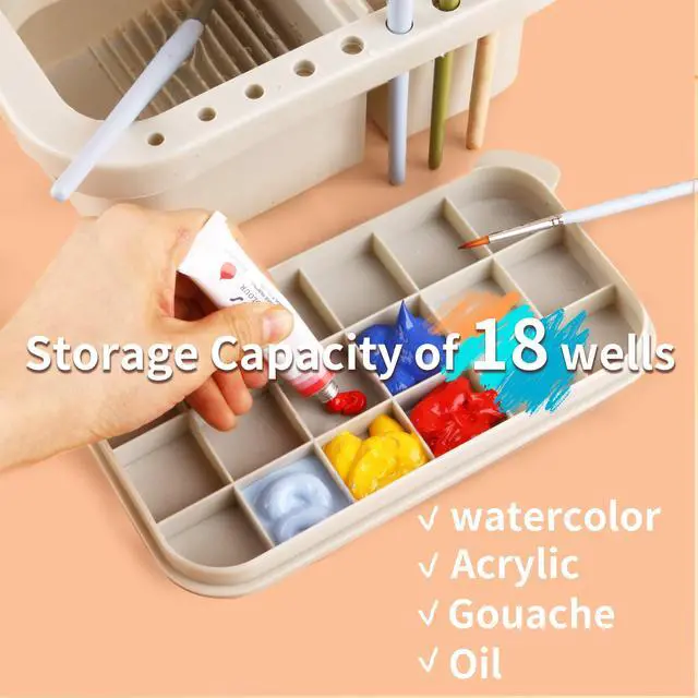 Alt view image 4 of 7 - 0Multi-Use Paint Brush Basin with Brushes Holder,Washer,Trays,Palette Box-Artist Cleaner Cup for Watercolor Oil Acrylic Gouache Painting with Lid