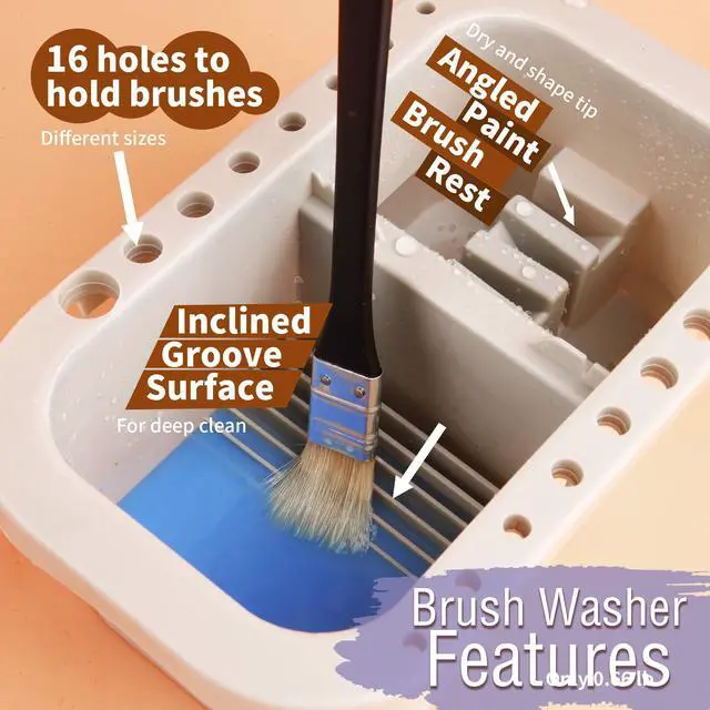 Alt view image 3 of 7 - 0Multi-Use Paint Brush Basin with Brushes Holder,Washer,Trays,Palette Box-Artist Cleaner Cup for Watercolor Oil Acrylic Gouache Painting with Lid