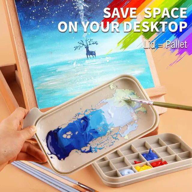 Alt view image 5 of 7 - 0Multi-Use Paint Brush Basin with Brushes Holder,Washer,Trays,Palette Box-Artist Cleaner Cup for Watercolor Oil Acrylic Gouache Painting with Lid