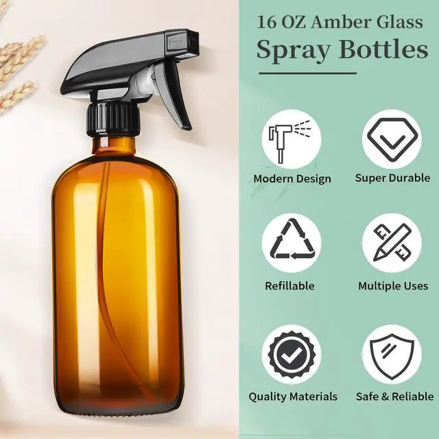 Alt view image 7 of 7 - 16oz Amber Glass Spray Bottles,2 Pack Glass Spray Bottles Refillable Empty Bottle with Adjustable Nozzle,Spray Bottle for Essential Oils,Cleaning,Pets,Hair Mister