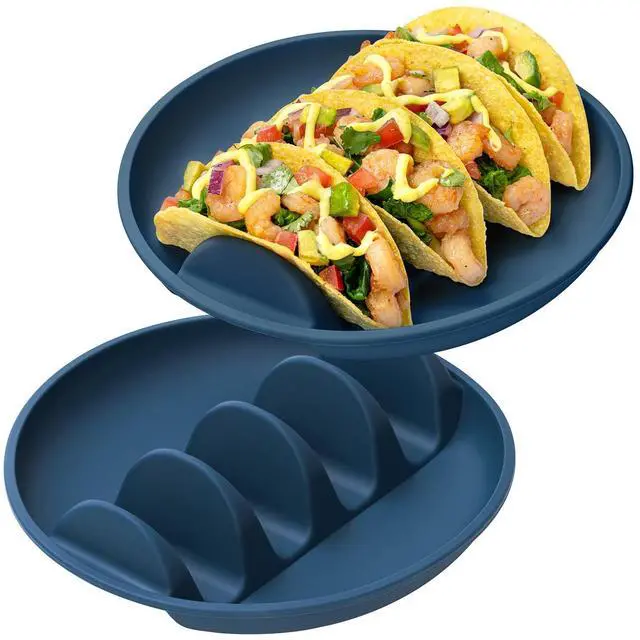 Main image of 2 Pack Silicone Taco Holder Plates with Metal Reinforced Frame, Reusable Taco Holder Silicone Taco Plates for Hard and Soft Tacos, Taco Serving Plates for Party, Dishwasher-Safe Taco Holders Set of 2