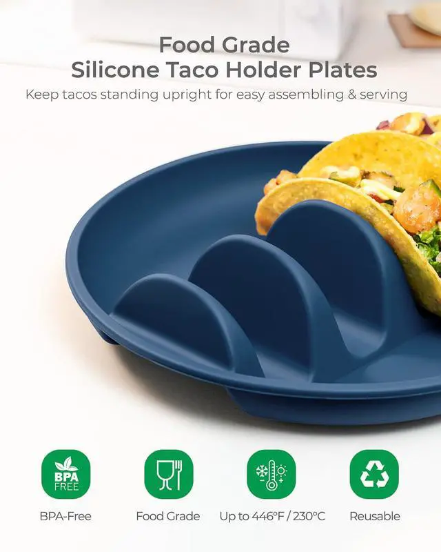Alt view image 2 of 7 - 2 Pack Silicone Taco Holder Plates with Metal Reinforced Frame, Reusable Taco Holder Silicone Taco Plates for Hard and Soft Tacos, Taco Serving Plates for Party, Dishwasher-Safe Taco Holders Set of 2