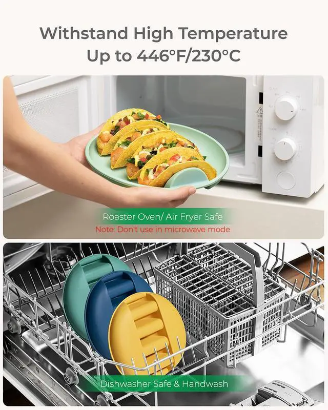 Alt view image 5 of 7 - 2 Pack Silicone Taco Holder Plates with Metal Reinforced Frame, Reusable Taco Holder Silicone Taco Plates for Hard and Soft Tacos, Taco Serving Plates for Party, Dishwasher-Safe Taco Holders Set of 2
