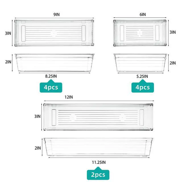 Alt view image 2 of 6 - Clear Plastic Drawer Organizer Tray for Vanity Cabinet (Set of 10),Storage Tray for Makeup, Kitchen Utensils, Jewelries, and Gadgets