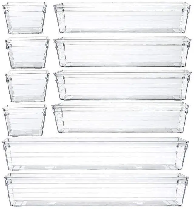 Main image of Clear Plastic Drawer Organizer Tray for Vanity Cabinet (Set of 10),Storage Tray for Makeup, Kitchen Utensils, Jewelries, and Gadgets