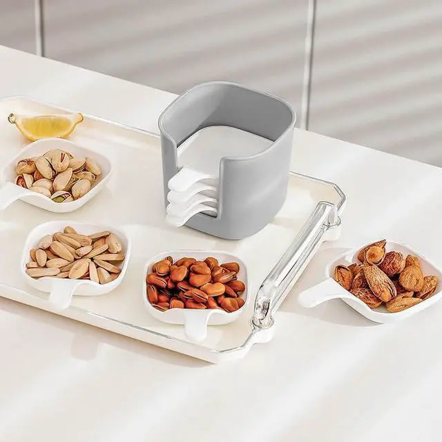 Alt view image 5 of 7 - 6Pcs Plastic Dipping Dish with Storage Box Mini Home Kitchen Seasoning Sauce Dishes Bowls Plate Dish Serving Tray for Sampling and Dipping Restaurant Home Party Use, White+Grey