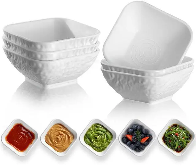 Main image of Dip Bowls Set 6pcs 6oz, White Plastic Dipping Bowls Soy Sauce Plate for Side Dishes, Condiment Server for Tomato Sauce, Ketchup, Vinegar, BBQ and Party Dinner, Mini Appetizer Plates.