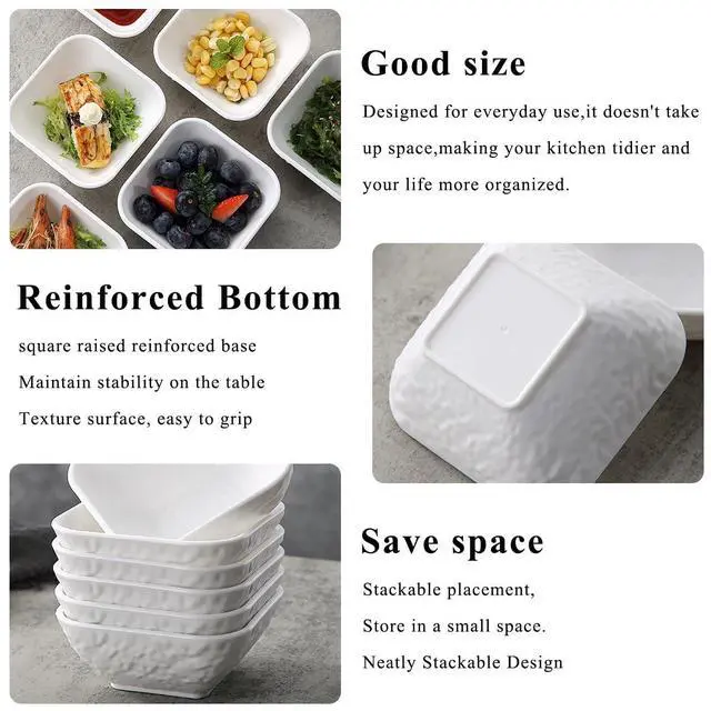 Alt view image 4 of 7 - Dip Bowls Set 6pcs 6oz, White Plastic Dipping Bowls Soy Sauce Plate for Side Dishes, Condiment Server for Tomato Sauce, Ketchup, Vinegar, BBQ and Party Dinner, Mini Appetizer Plates.