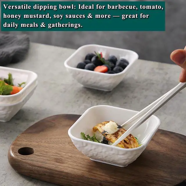 Alt view image 7 of 7 - Dip Bowls Set 6pcs 6oz, White Plastic Dipping Bowls Soy Sauce Plate for Side Dishes, Condiment Server for Tomato Sauce, Ketchup, Vinegar, BBQ and Party Dinner, Mini Appetizer Plates.