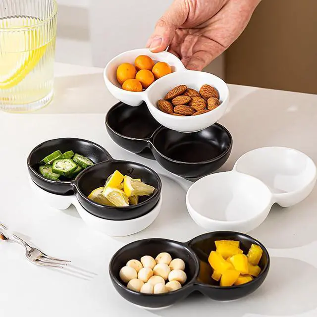 Alt view image 3 of 7 - 5 PCS Compartment Divided Plastic Sauce Dishes Compartment Appetizer Serving Tray Divided Spices Vinegar Nuts Sauce Dishes for Home Kitchen Restaurant