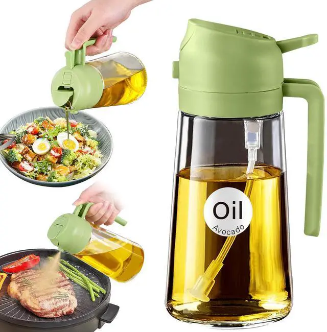 Main image of 16oz/470ml Glass Olive Oil Sprayer for Cooking with Stickers, 2 in 1 Oil Dispenser for Kitchen Gadgets, Food Grade Premium Spray Bottle with Portion Control for Salad, Frying, BBQ (Green)