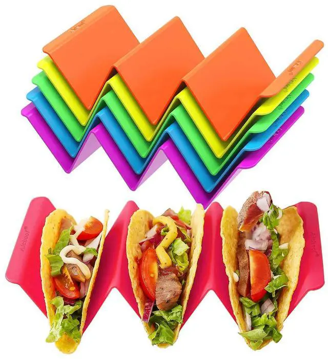Main image of Colorful Taco Holder Stands Set of 6, Large Taco Trays