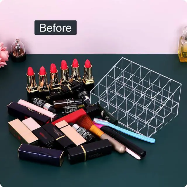 Alt view image 3 of 7 - Lipstick Organizer,Small Clear Plastic Compact Lip Gloss Chapstick Perfume Sample Mascara Holder with 24 Slots