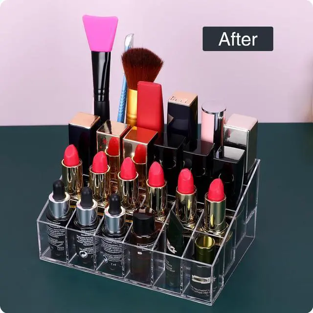 Alt view image 4 of 7 - Lipstick Organizer,Small Clear Plastic Compact Lip Gloss Chapstick Perfume Sample Mascara Holder with 24 Slots