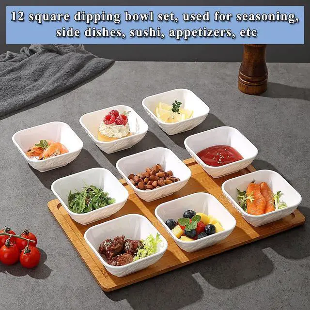 Alt view image 3 of 7 - Dip Bowls Set 12pcs 6oz, White Plastic Dipping Bowls Soy Sauce Plate for Side Dishes, Condiment Server for Tomato Sauce, Ketchup, Vinegar, BBQ and Party Dinner, Mini Appetizer Plates.