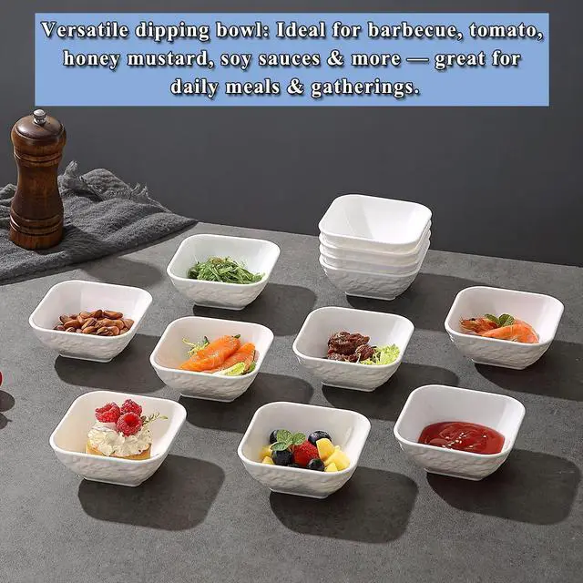 Alt view image 4 of 7 - Dip Bowls Set 12pcs 6oz, White Plastic Dipping Bowls Soy Sauce Plate for Side Dishes, Condiment Server for Tomato Sauce, Ketchup, Vinegar, BBQ and Party Dinner, Mini Appetizer Plates.