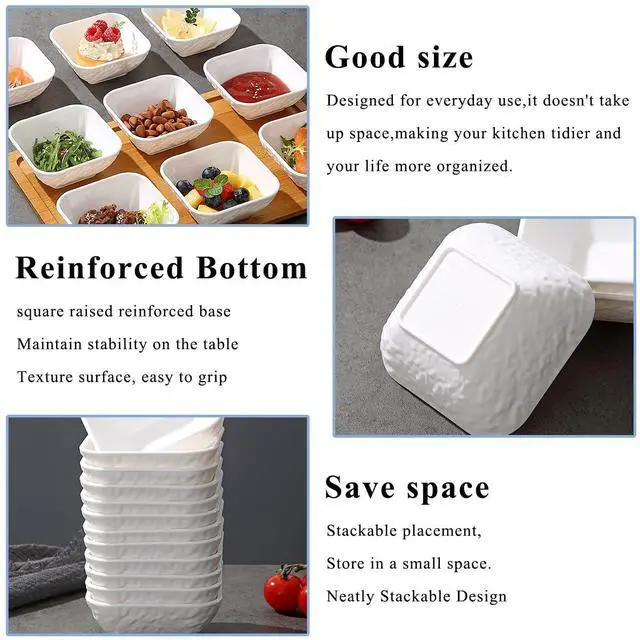 Alt view image 5 of 7 - Dip Bowls Set 12pcs 6oz, White Plastic Dipping Bowls Soy Sauce Plate for Side Dishes, Condiment Server for Tomato Sauce, Ketchup, Vinegar, BBQ and Party Dinner, Mini Appetizer Plates.