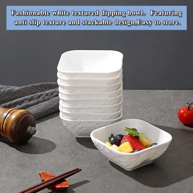 Alt view image 6 of 7 - Dip Bowls Set 12pcs 6oz, White Plastic Dipping Bowls Soy Sauce Plate for Side Dishes, Condiment Server for Tomato Sauce, Ketchup, Vinegar, BBQ and Party Dinner, Mini Appetizer Plates.