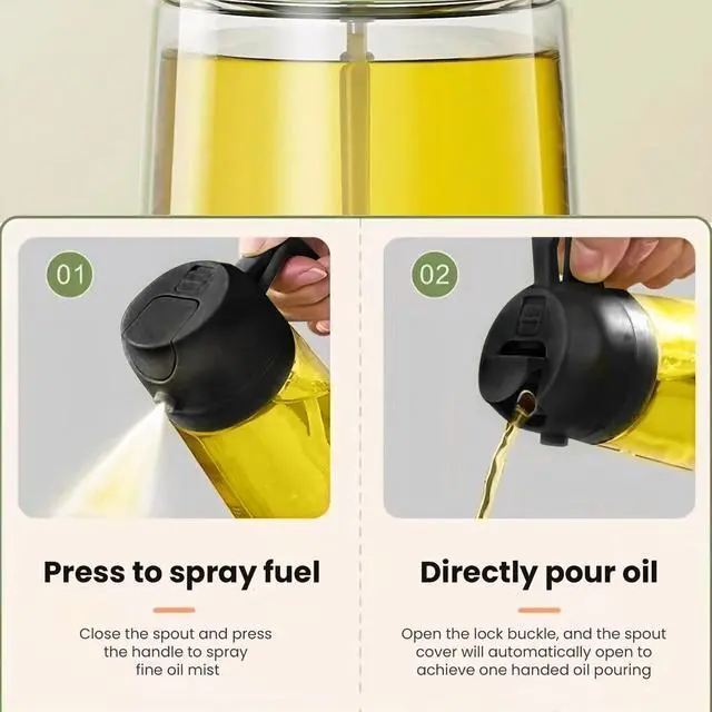 Alt view image 2 of 5 - 2-in-1 Oil Mister & Pourer, Glass Cooking Oil Container, Food-Safe Olive Oil Sprayer, Dual-Function Spray & Pour, Leakproof Refillable Bottle for Air Fryer, Salad, BBQ, Kitchen Baking