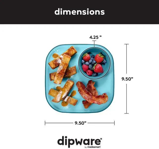 Alt view image 7 of 7 - Dipware Reusable Dining Plate/Serving Tray for Appetizers and Snacks, Food-Safe Appetizer Serving Platter with Removable Dip Bowl, Turquoise