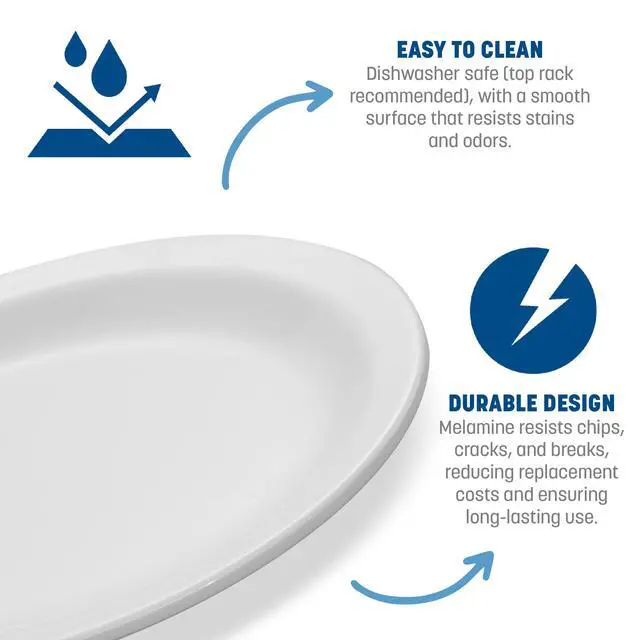 Alt view image 2 of 4 - Carlisle FoodService Products Kingline Plastic Oval Platter Oval Tray for Home and Restaurant, Melamine, 12 x 9 Inches, White