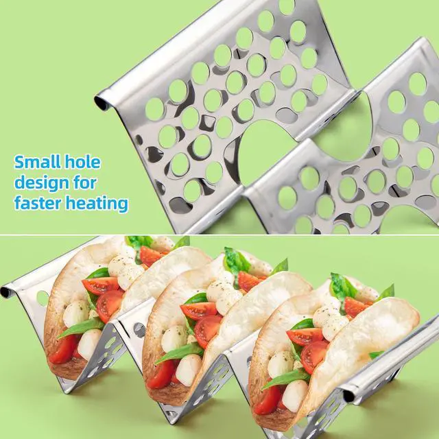 Alt view image 5 of 7 - Taco Holders Set of 4, Taco Stand, Stainless Steel Taco Holder, Each Can Hold 3 Tortillas, with Easy-Access Handle, Fits Microwave, Air Fryer and Oven