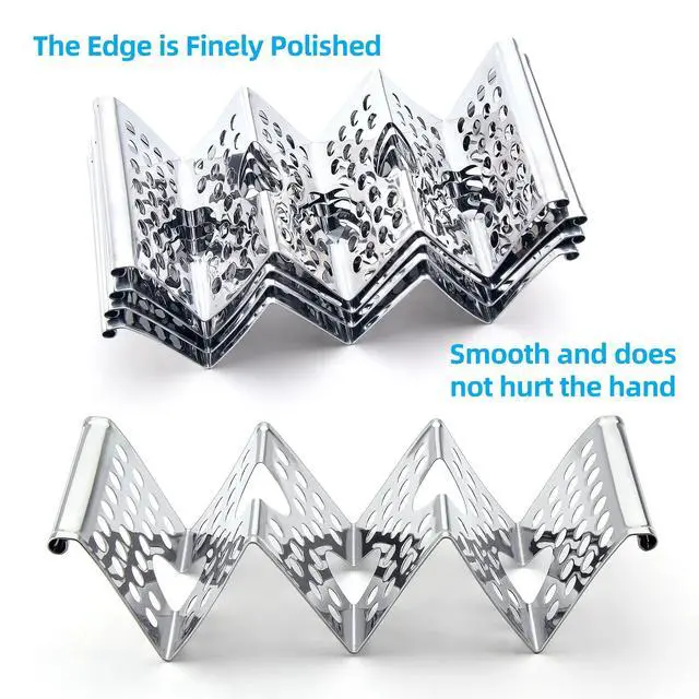Alt view image 6 of 7 - Taco Holders Set of 4, Taco Stand, Stainless Steel Taco Holder, Each Can Hold 3 Tortillas, with Easy-Access Handle, Fits Microwave, Air Fryer and Oven