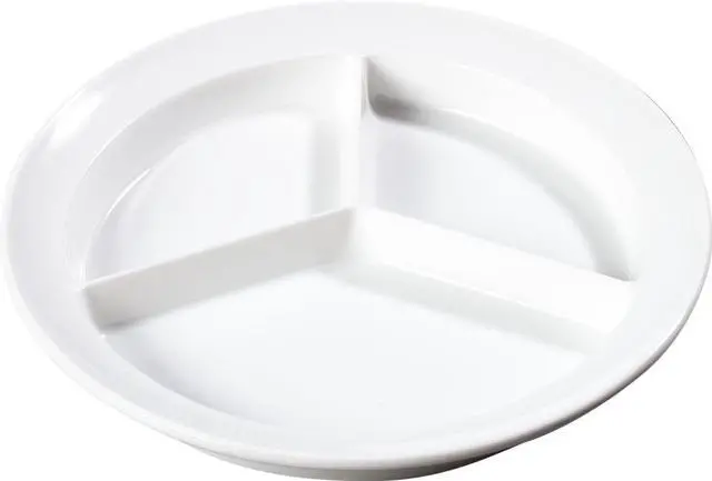 Main image of Carlisle FoodService Products Kingline Divided Plate Deep Compartment Plate with 3 Compartments for Home and Restaurant, Melamine, 8.75 Inches, White