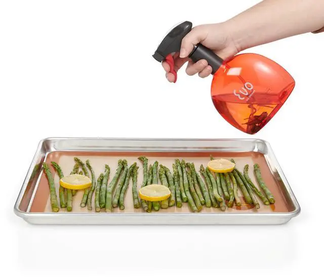 Alt view image 7 of 7 - Evo Original Oil Sprayer Bottle | Non-Aerosol for Olive Oil, Cooking Oils, Vinegars | 24-Oz Capacity | Rotatable Nozzle | Gourmet Cooking Tools - Food-Safe Materials | Red