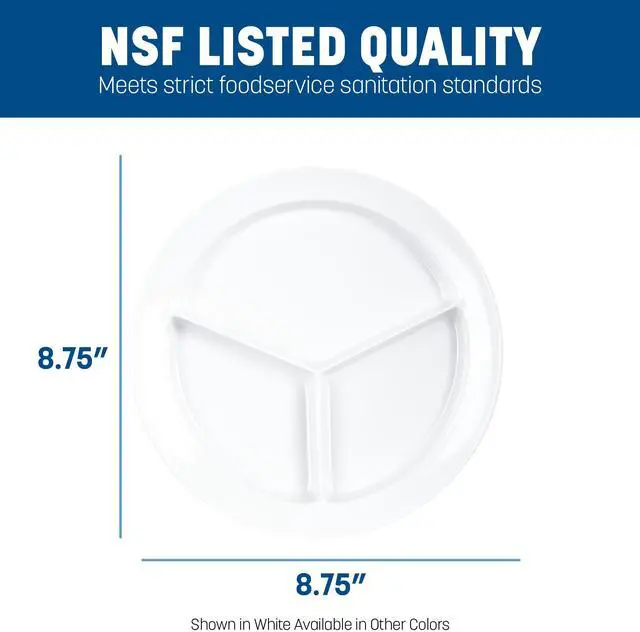 Alt view image 3 of 7 - Carlisle FoodService Products Kingline Divided Plate Deep Compartment Plate with 3 Compartments for Home and Restaurant, Melamine, 8.75 Inches, White