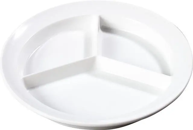 Alt view image 5 of 7 - Carlisle FoodService Products Kingline Divided Plate Deep Compartment Plate with 3 Compartments for Home and Restaurant, Melamine, 8.75 Inches, White