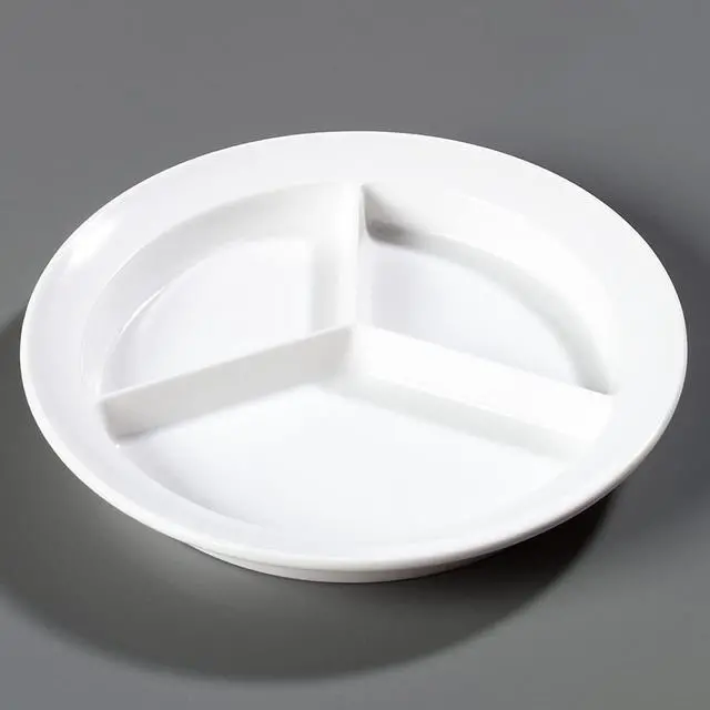 Alt view image 7 of 7 - Carlisle FoodService Products Kingline Divided Plate Deep Compartment Plate with 3 Compartments for Home and Restaurant, Melamine, 8.75 Inches, White
