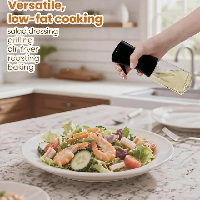 Alt view image 2 of 7 - Olive Oil Sprayer for Cooking, 220ml Glass Oil Dispenser for Kitchen Gadgets, Food Grade Premium Spray Bottle, Continuous Spray with Portion Control, for Salad, Frying, BBQ (Black)