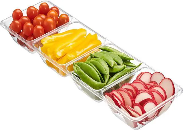 Alt view image 3 of 7 - 4 Sectional Rectangle Plastic Disposable Serving Tray/Platter 5 X 16 Clear Pack of 2