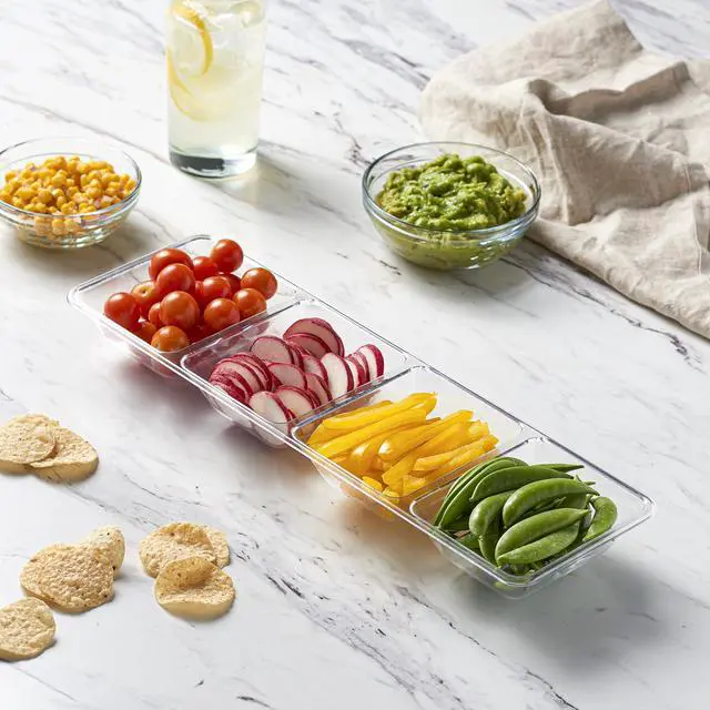 Alt view image 2 of 7 - 4 Sectional Rectangle Plastic Disposable Serving Tray/Platter 5 X 16 Clear Pack of 2