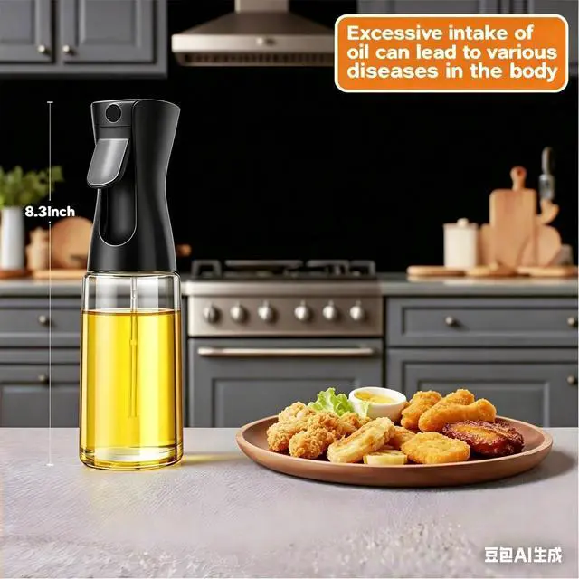 Alt view image 4 of 7 - Olive Oil Sprayer for Cooking, 220ml Glass Oil Dispenser for Kitchen Gadgets, Food Grade Premium Spray Bottle, Continuous Spray with Portion Control, for Salad, Frying, BBQ (Black)