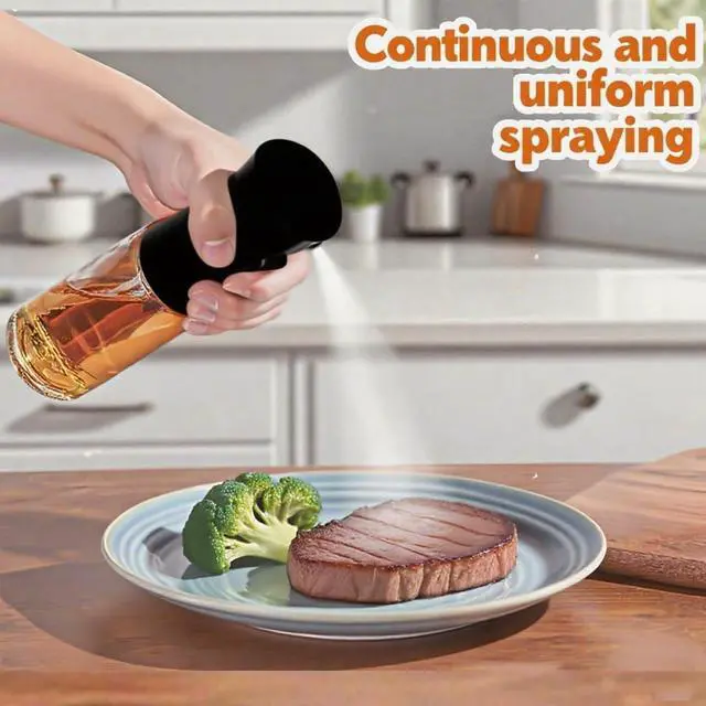 Alt view image 6 of 7 - Olive Oil Sprayer for Cooking, 220ml Glass Oil Dispenser for Kitchen Gadgets, Food Grade Premium Spray Bottle, Continuous Spray with Portion Control, for Salad, Frying, BBQ (Black)