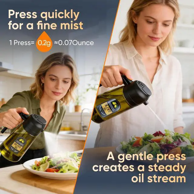 Alt view image 2 of 6 - 2 in 1 Olive Oil Sprayer for Cooking, 16 Oz Olive Oil Dispenser Bottle for Kitchen, Fits Air Fryers, Salads, BBQ & More