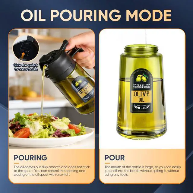 Alt view image 3 of 6 - 2 in 1 Olive Oil Sprayer for Cooking, 16 Oz Olive Oil Dispenser Bottle for Kitchen, Fits Air Fryers, Salads, BBQ & More