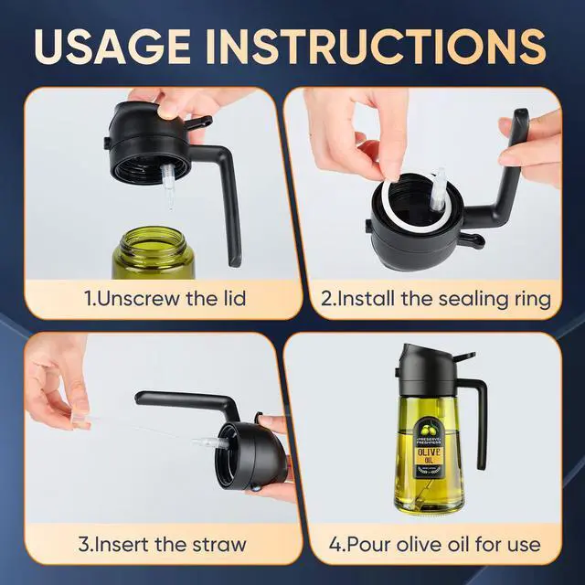 Alt view image 5 of 6 - 2 in 1 Olive Oil Sprayer for Cooking, 16 Oz Olive Oil Dispenser Bottle for Kitchen, Fits Air Fryers, Salads, BBQ & More