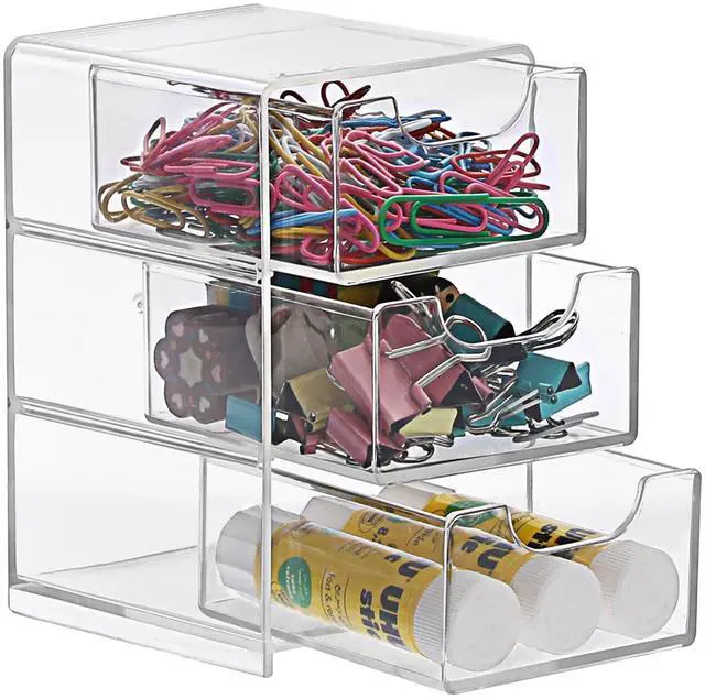 Main image of 1 Pack Small Acrylic Storage Organizer with Drawers, 3-Layer Clear Desktop Organizer for Office Supplies Mini Storage Box with Drawers for Desk, Desktop Makeup Drawer Jewelry Storage Box