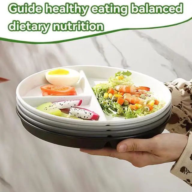 Alt view image 2 of 7 - Portion Control Plate for Balanced Eating (5 Pack), 9" Unbreakable Divided Plates,3 Compartment Plates, Reusable Plastic Plates,Weight Loss, BPA Free