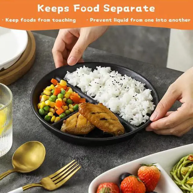 Alt view image 3 of 7 - Portion Control Plate for Balanced Eating (5 Pack), 9" Unbreakable Divided Plates,3 Compartment Plates, Reusable Plastic Plates,Weight Loss, BPA Free
