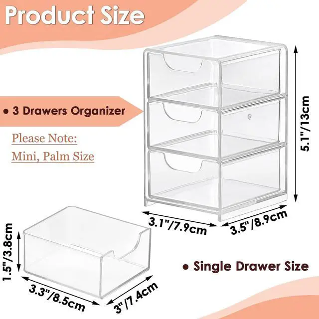 Alt view image 3 of 7 - 1 Pack Small Acrylic Storage Organizer with Drawers, 3-Layer Clear Desktop Organizer for Office Supplies Mini Storage Box with Drawers for Desk, Desktop Makeup Drawer Jewelry Storage Box