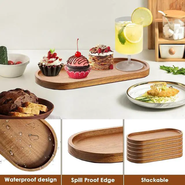 Alt view image 7 of 7 - Wood Serving Trays 11.5x4 Inch Charcuterie Boards Oval Wooden Plates Wood Serving Platter Cheese Dinner Plates Bulk for Dessert Snack Bread Fruit Appetizer Dishes (2)