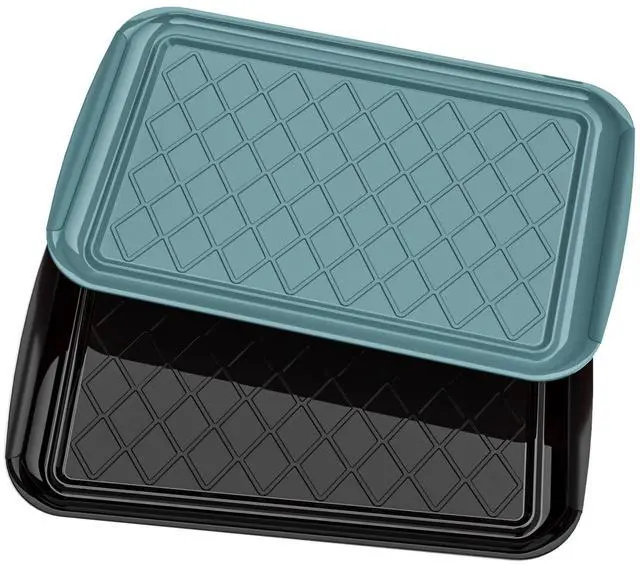 Main image of Grilling Prep & Serve Trays for Party- Set of 2, Large Serving Platters for Raw and Cooked Food, Dishwasher Safe, 17"×10.5" Stackable Plastic Party Supplies for Grilling, BBQ, Meal Prep - Green, Black