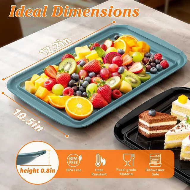 Alt view image 2 of 7 - Grilling Prep & Serve Trays for Party- Set of 2, Large Serving Platters for Raw and Cooked Food, Dishwasher Safe, 17"×10.5" Stackable Plastic Party Supplies for Grilling, BBQ, Meal Prep - Green, Black